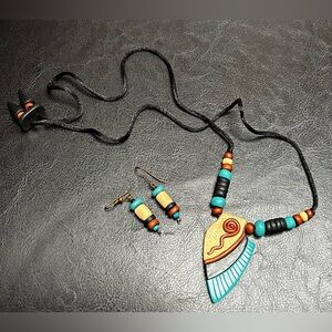 Multicolor Pendant Necklace and Earring Set
